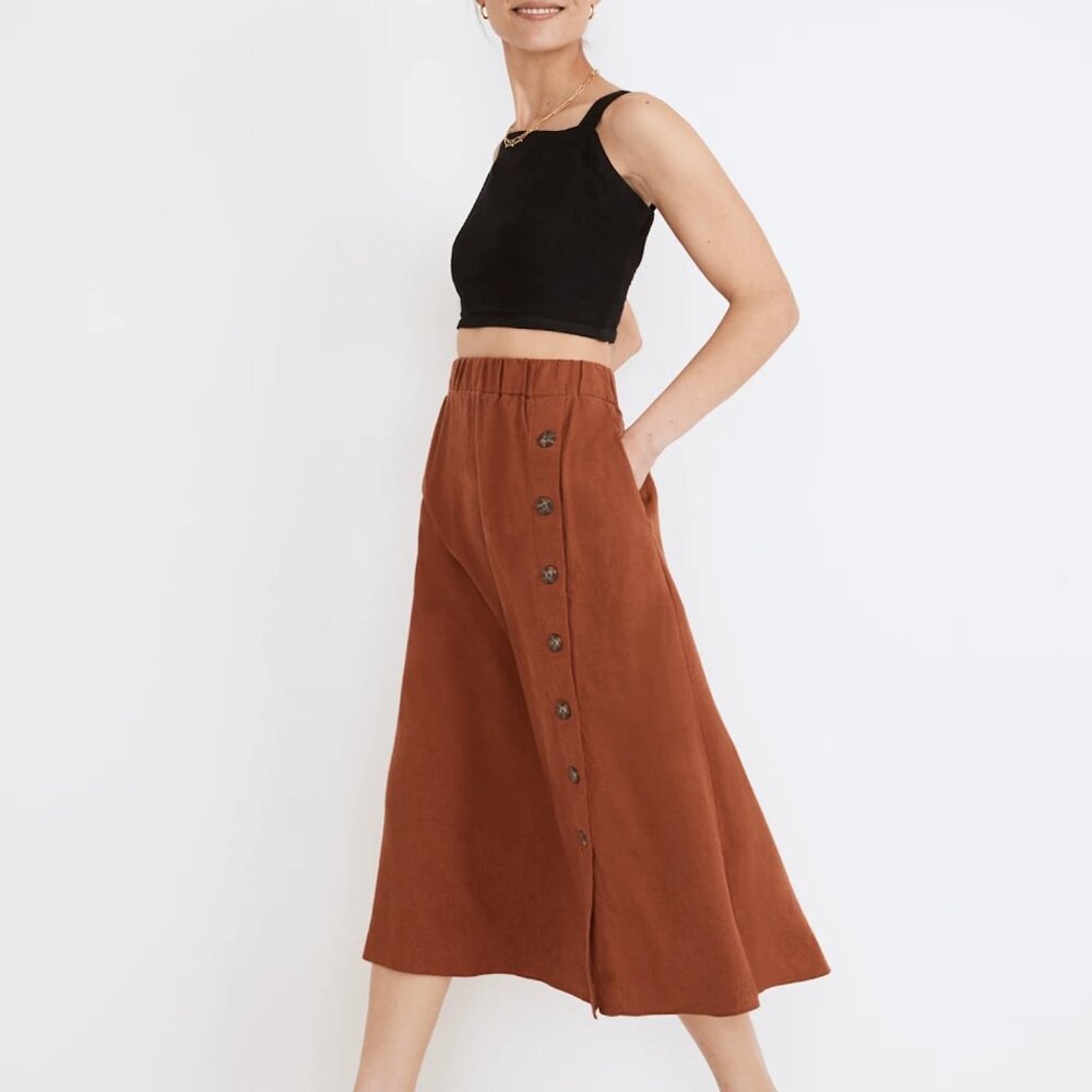 MADEWELL Rust Button-Down Linen Skirt